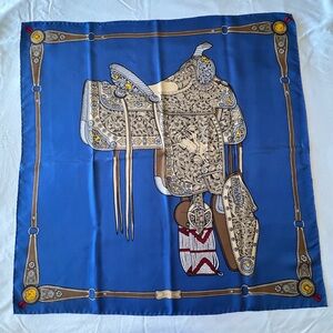Vintage Gucci Silk Saddle Motif Scarf with Blue Border